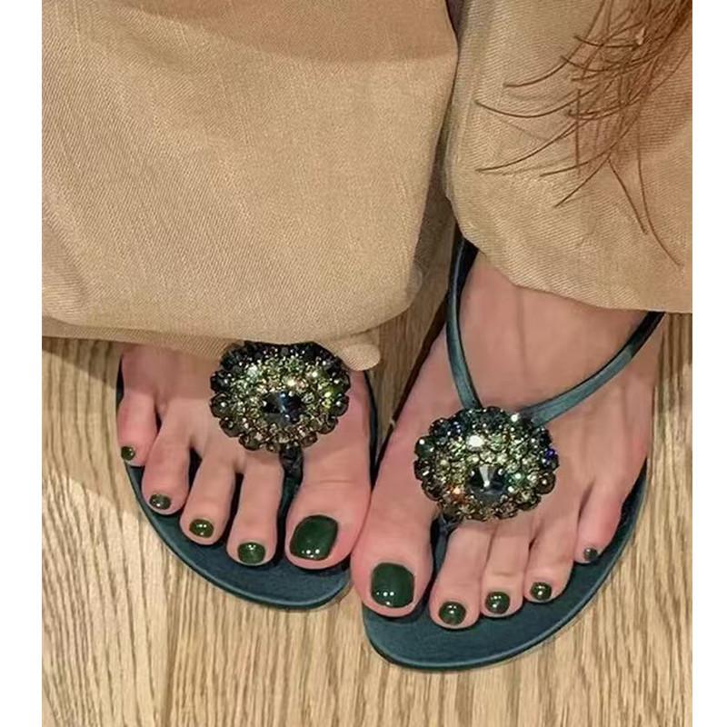Fashion Luxury Rhinestones Flowers Decor Filp Flops Women Slippers Sandals Summer Sexy Thin High heels Satin Mules Slides Party Shoes