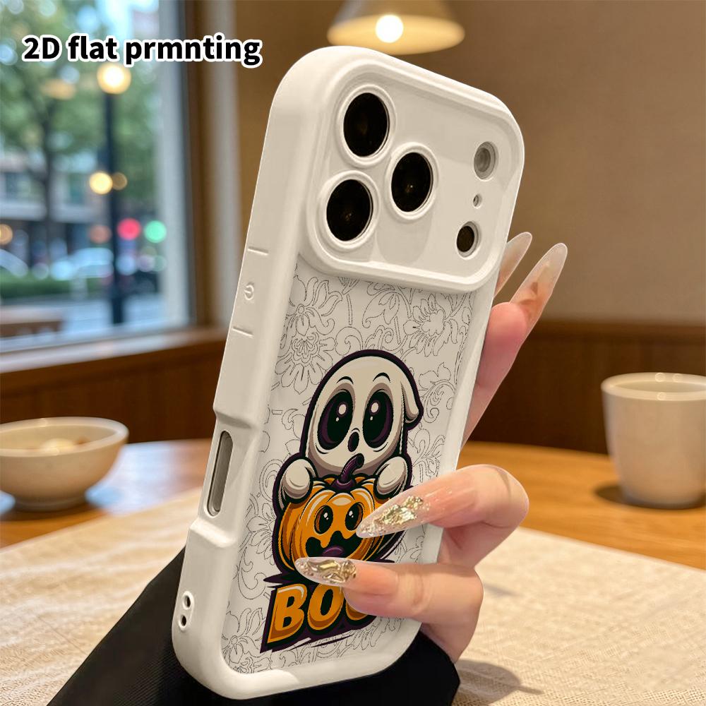 Phone Case: 2D Flat Design Suitable for iPhone 18 17 16 15 14 13 Pro, Unisex, Ghost Holding a Pumpkin, Christmas and Halloween Gift