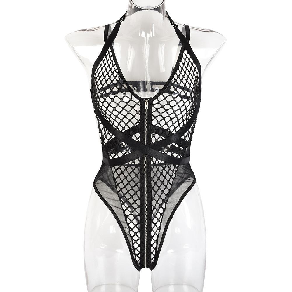Aduloty Lingerie Sexy en maille creuse pour femmes, body à bretelles, col licou, été, mode fine, tentation, sous-vêtements érotiques