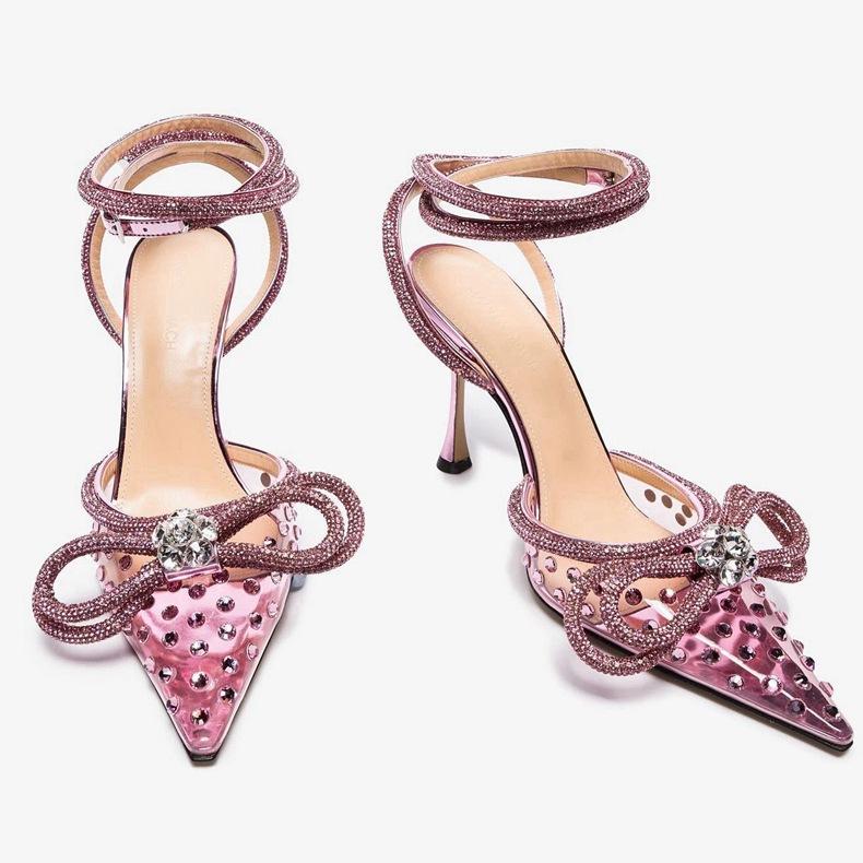 Huizhou New Rhinestone Transparent High-heeled Sandals Women's Thin Heels Pointed European and American High-heeled Shoes with Baotou Foreign Trade