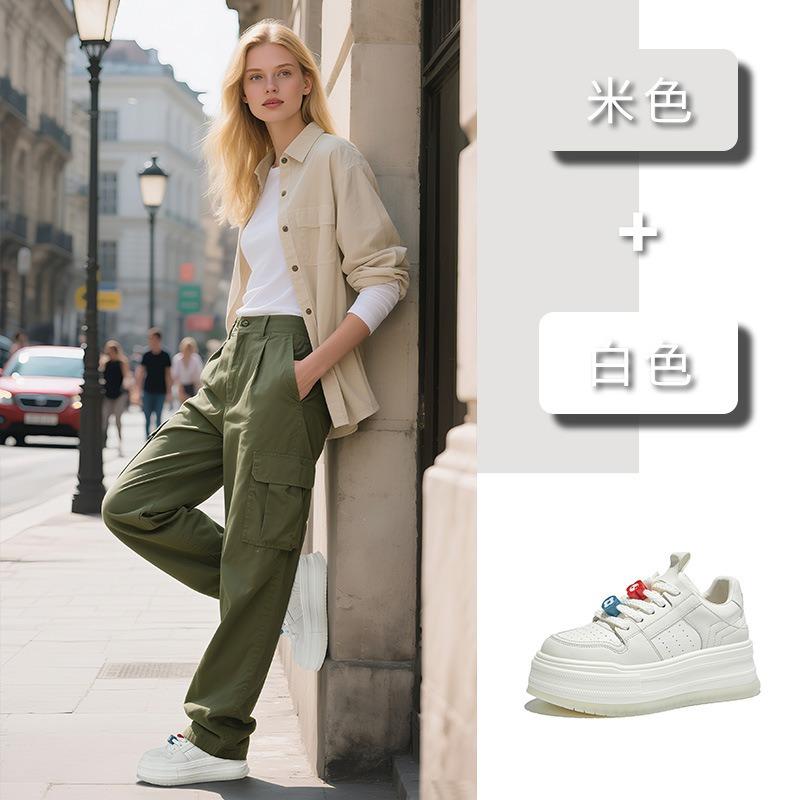 Saugfoliensohle Leder kleine weiße Schuhe Damen Herbst neu dicksohlige erhöhende Board-Schuhe lässige Damenschuhe vielseitige Schuhe Kinder