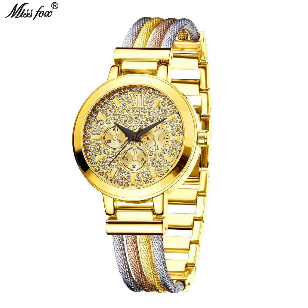 Missfox Watch Fashion Trend Metal Gold Decorative Copper Ribbon Ladies Quartz Watch