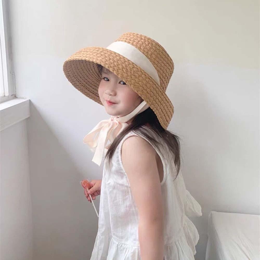 Rounded Toddler Beach Hat Large Brim Sunshade Straw Cap Sunscreen Hat Children Straw Hat Outdoor