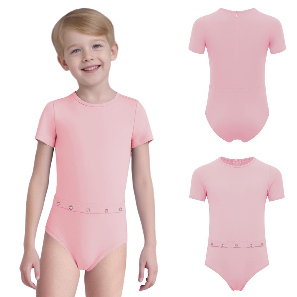 Speciella behov Romper för Barn Pojkar Flickor Bakre Osynlig Dragkedja Anti-Strips Rund Hals Kortärmad Body med Röråtkomst för Medicinsk Vård