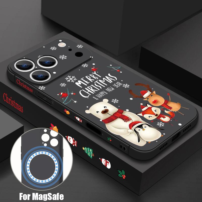 

Christmas Deer Bear Phone Case For iPhone 17 Pro Max 16E Air 16 15 14 13 12 Pro Max 11 Magnetic For Magsafe Soft Lanyard Cover iPhone 15