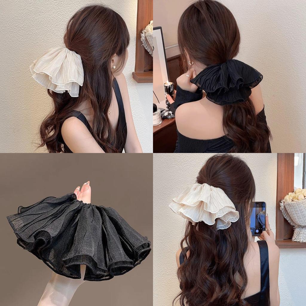Langzu Large Pearl Satin Hair Elegant and Stylish for Everyday Leaves No Adds Volume to Hair Scrunchies, Ties, Use, 2-Piece Set, Marks, Hair, Women's