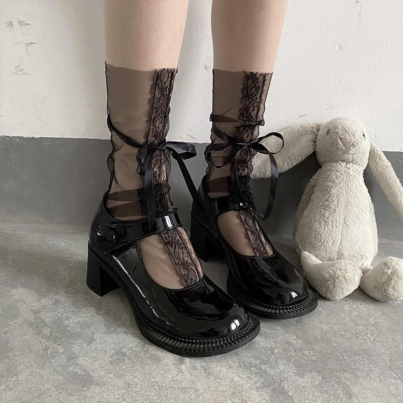 

Женские сетчатые носки до середины икры с бантом из ленты в корейском стиле One Size