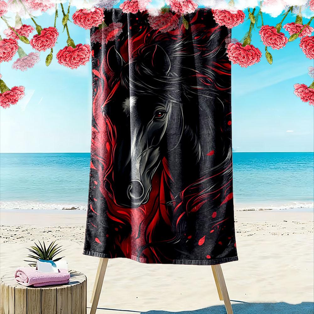 Majestic fiery stallion Print beach towel, quick drying, suitable for travel, outdoor sports, jogging, the beach and swimming, gift
