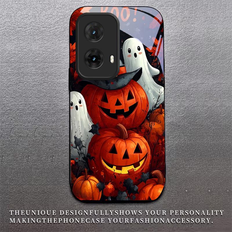 Halloween Boo Vibe Black Glass Phone Case For Motorola Moto G14 G22 G24Power G24 G34 G35 G45 G54 55 G75 G84 G85 Hard Back Cover