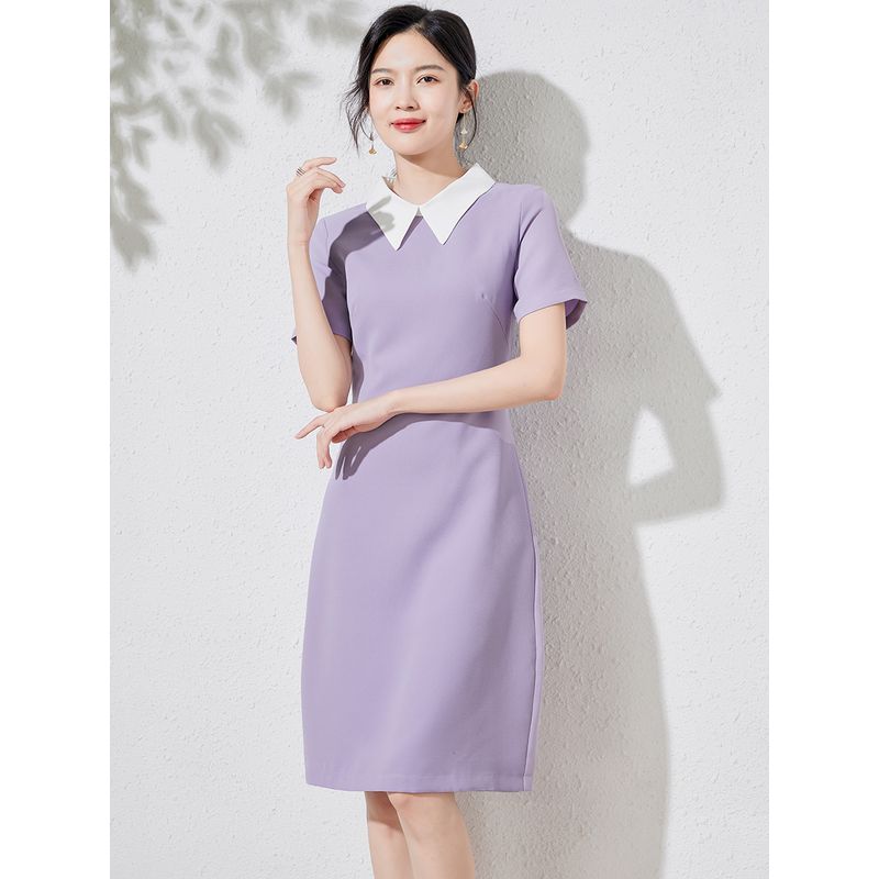 

Классический стиль Элегантное светло-фиолетовое платье Женское летнее платье 2025 Новое лоскутное платье с кукольным воротником Слим Французское миди-платье Figure color S