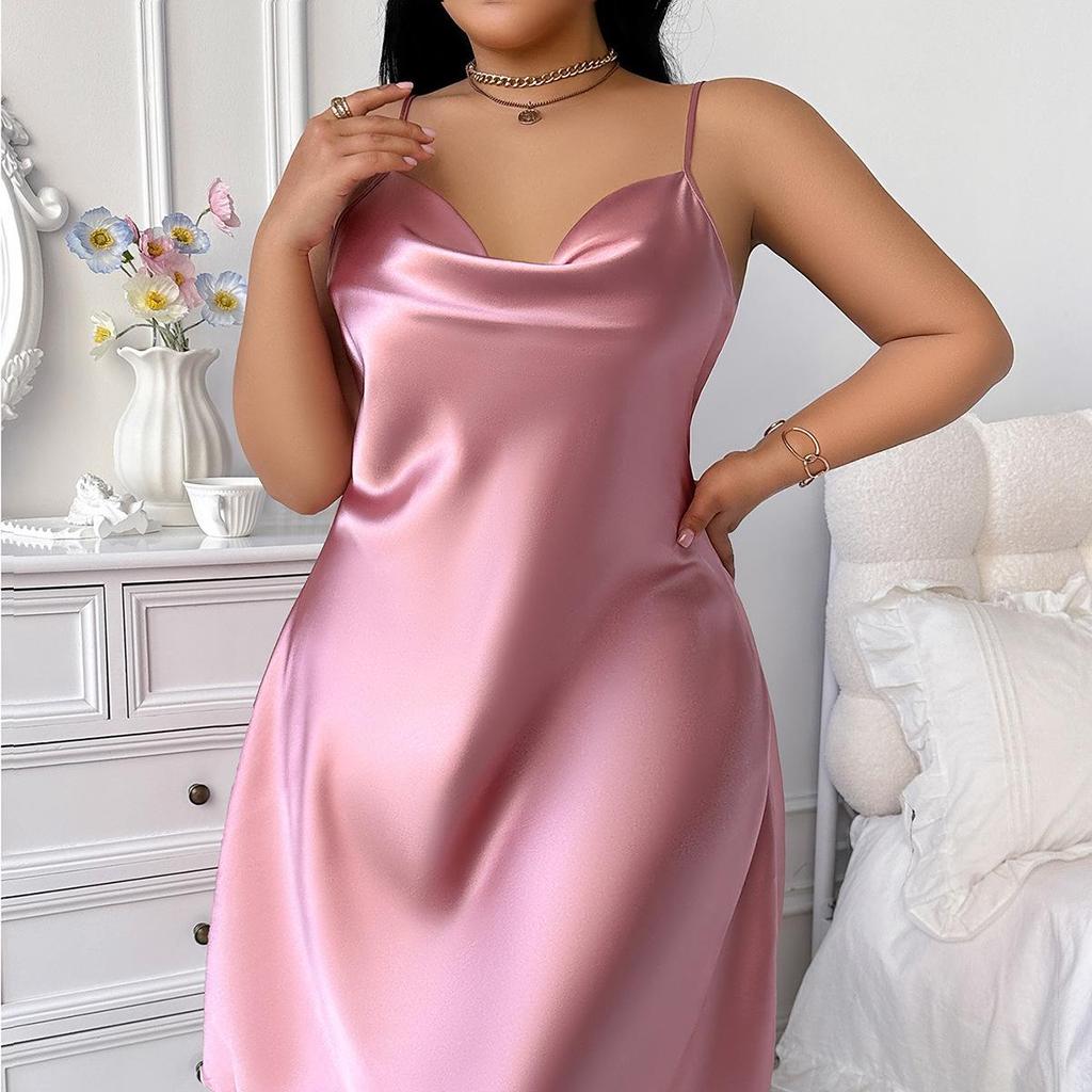 New Faux Silk Plus Size Camisole Nightgown - European & American Ice Silk Sexy Homewear Pajamas