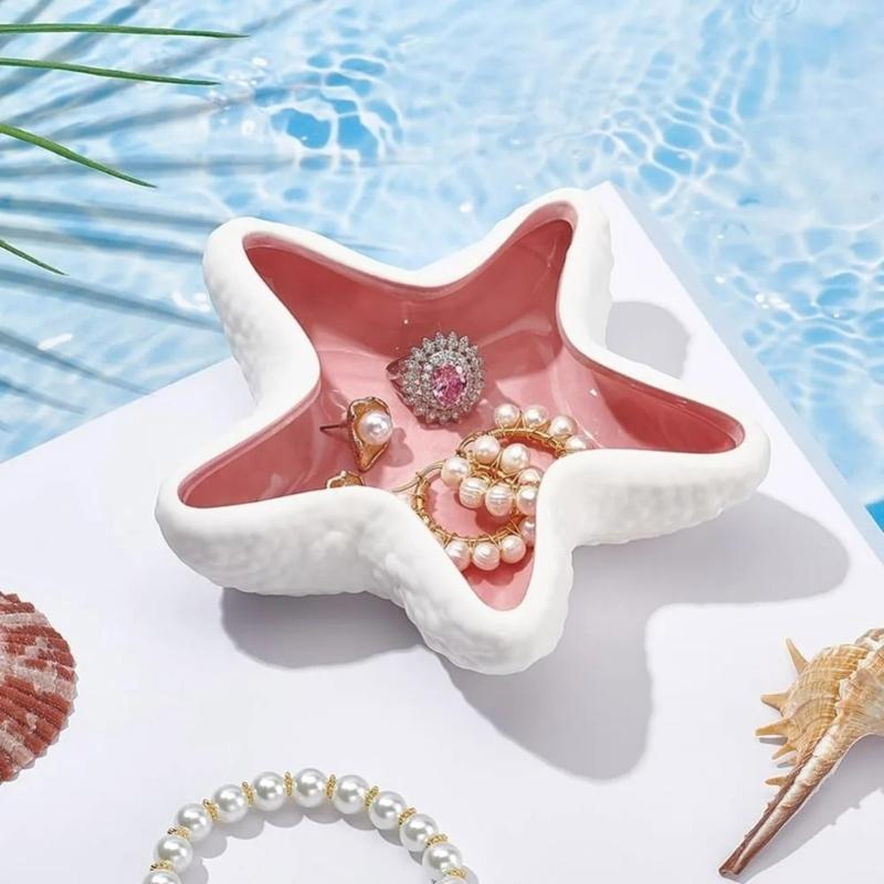 Beach Themed Earthenware Jewelry Dish Decorative Storage Solution For Daily Accessories And Present Box Included