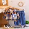 0-5-year-old Boys' Long Sleeved Suit, Children's Checkered Shirt Jacket, Boys' Fashionable Suit
