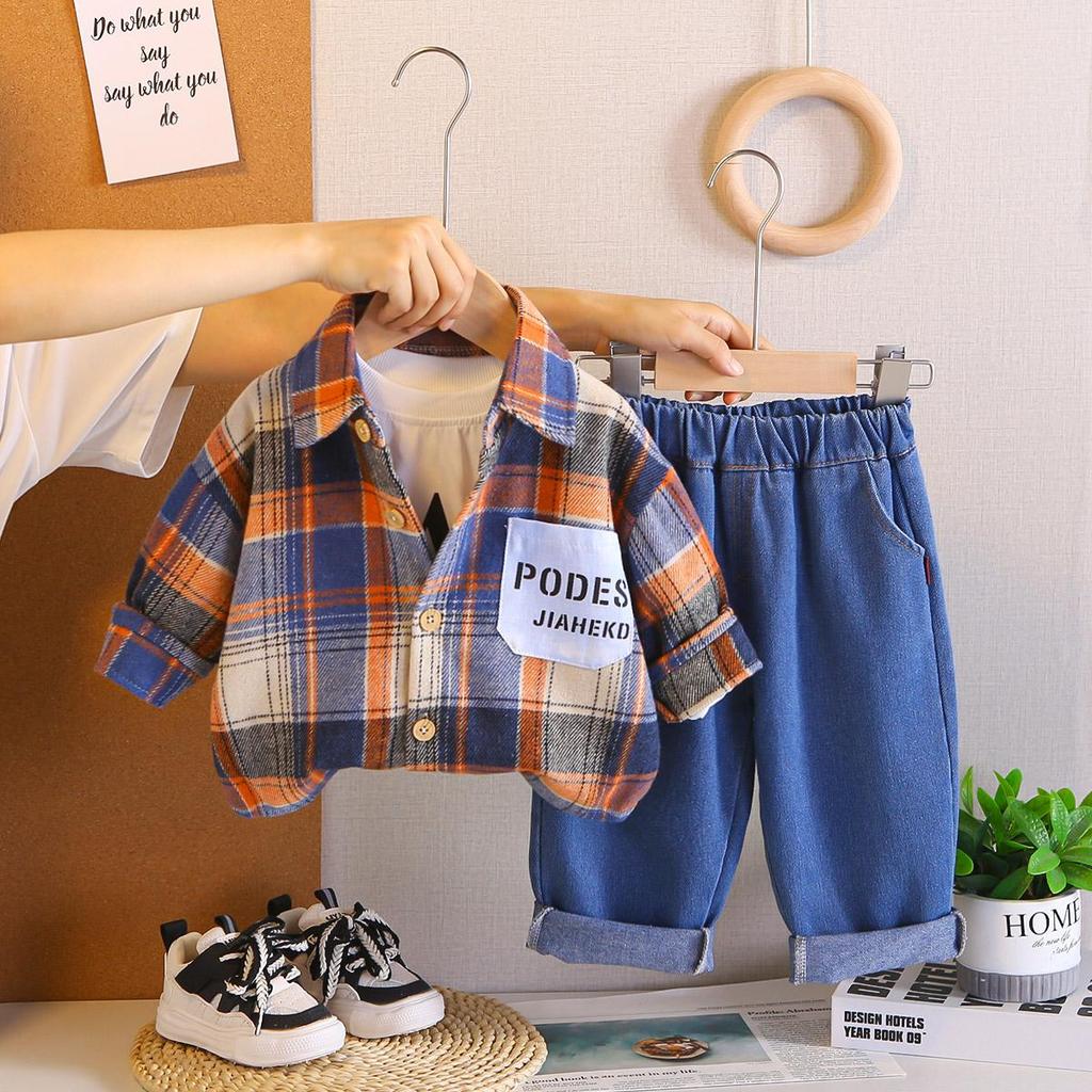 0-5-year-old Boys' Long Sleeved Suit, Children's Checkered Shirt Jacket, Boys' Fashionable Suit
