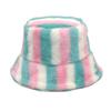 Unisex Bucket Hat Striped Women Men Fishing Fisherman Hat Autumn Winter Faux Fur Wool Outdoor Warm Panama Cap