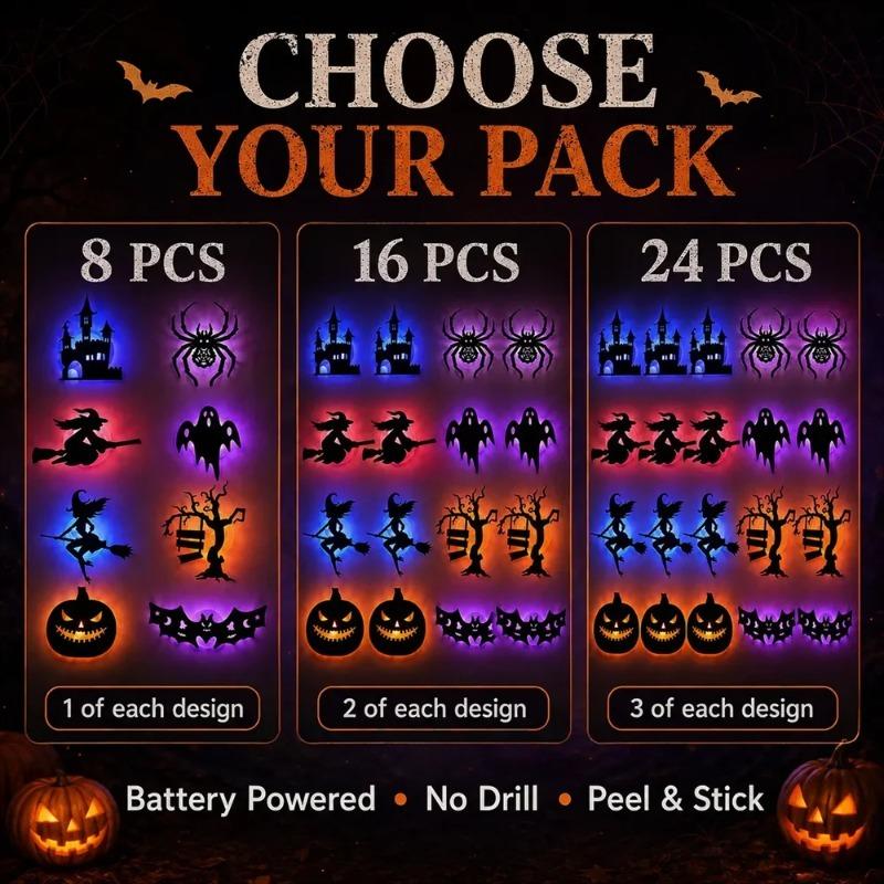 8 BUC/24 BUC Autocolant de Perete LED Halloween 3D Gol Lumină de Noapte Liliac Dovleac, Păianjen Vrăjitoare Castel Fantomă Petrecere Decorare Perete Ornament