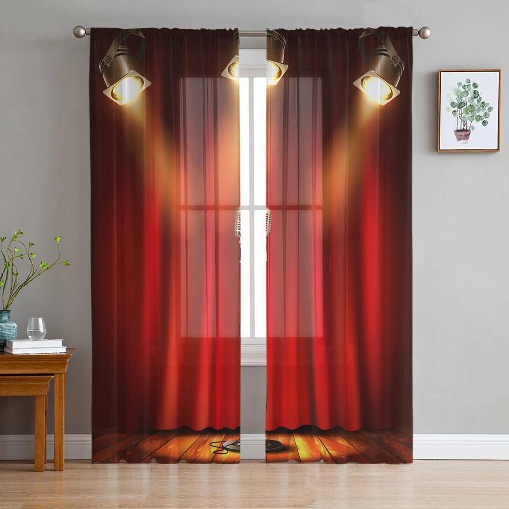 Stage Microphone Lighting Tulle Curtains For Living Room Sheer Curtain Bedroom Voile Decorative Window Treatments