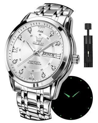 Men's Silver Popular Quartz Calendar Waterproof Watch for Men Brand Stainless Steel Stylish [Item]