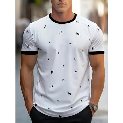 Men's 3D Digital Print Casual T-Shirt - Lightweight Breathable Round Neck Short Sleeve Tee with Black & White Abstract Design for Summer