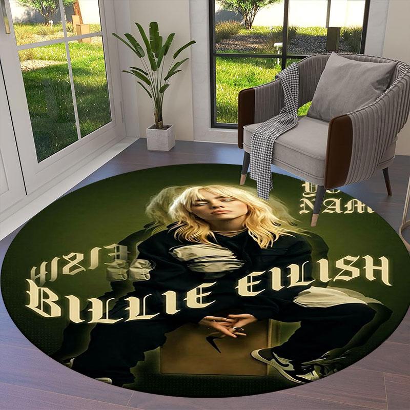 Billie Eilish Custom Name Round Area Rug,Carpet Rug for Living Room Bedroom Sofa Playroom Decor,Non-slip Floor Mat