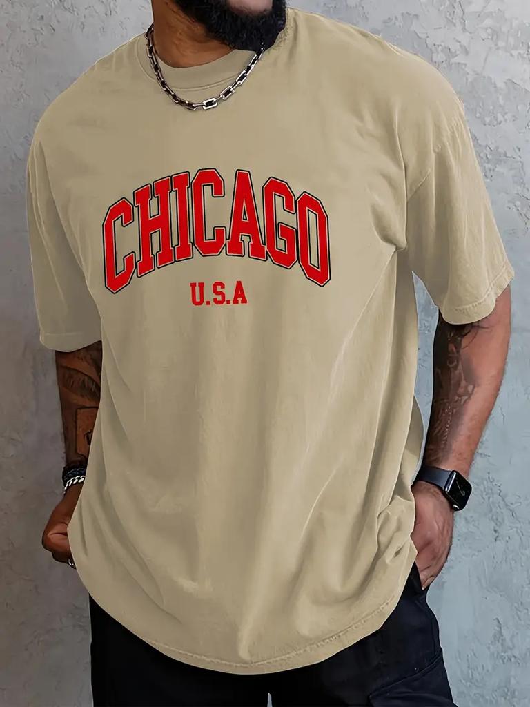Simple and Fresh Letter Pattern 3D Printed T-shirt for Summer Outdoor Casual Short Sleeved Top, Soft and Comfortable Men's O-neck Clothing