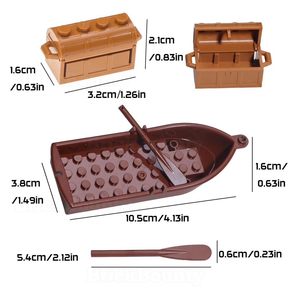BrickBounty 220 Pirate Treasure Building Wooden Expedition Treasure Gold Bullion Paper and Coins Blocks, Boat, Map, Chest, Money, Diamonds, Crystals,