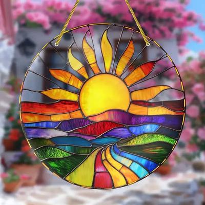Großer bunter Sonnenfänger, 20,3 x 20,3 cm, Buntglas-Effekt, hängende Fensterdekoration
