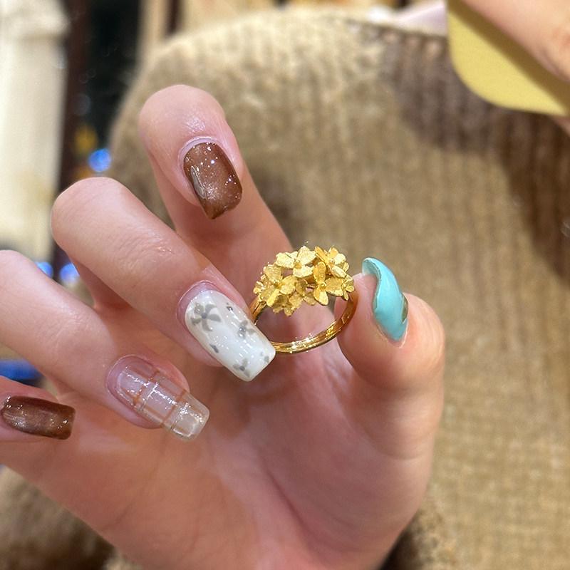 Exquisite Palace Style Real Gold Plated Flower Open Ring - Retro, Luxurious Hand Jewelry