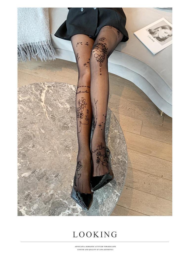 Modische Lotus-Jacquard Schwarz-Seide Damenstrumpfhose - Anti-Faden, Farbecht, Jeder Schnitt, Dünner Stil für Frühling/Sommer.