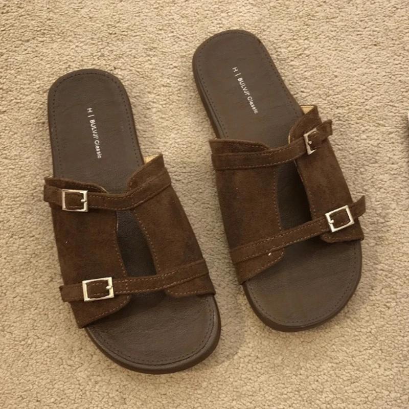 Fashion Women Flats Slippers Elegant Sandals Woman Shoes Summer New Trend 2025 Walking Soft Flip Flops Designer Open Toe Slides