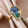 Elegant Flame Shaped Teardrop Ring Blue To Green Gradient Cubic Zirconia Stones Adjustable 17.7mm Opening