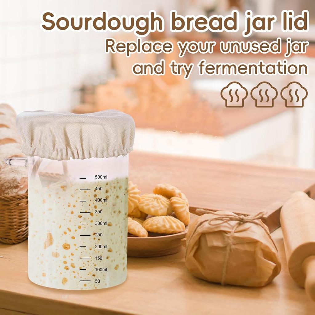 10 PCS Cloth Jar Covers for Sourdough, Reble Kombucha Starter Jar Cover with Shovel, Mason Jar Top Lid for 3”-4”