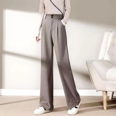 Winter Women Woolen Pants Casual Solid Wool Woman Wide Leg Pants OL Style High Waist Female Straight Long Trousers Dropshipping