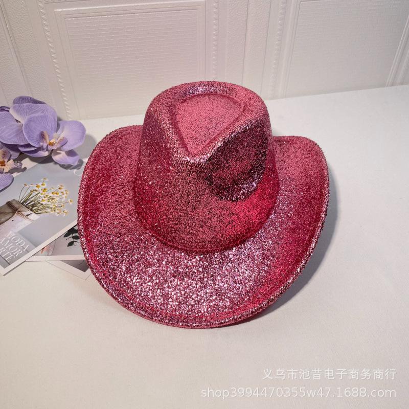 Lace New Gold Silk Western Cowboy Hat Women's Stage Woolen Hat Top Hat Men's and Women's Party Holiday Hat