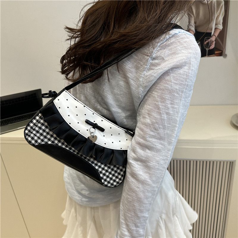 New Sweet Bow Underarm Bag New Grid Women's Crossbody Bag Fashion Handbag Shoulder Bag Girl Handbag High-value Shoulder Handbag