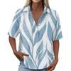 Damen Mode Polo Kragen Knopf Vintage Blumendruck Locker Geschnitten Kurzarm T-Shirt Leinenmischung Lässiges Oberteil für den Sommer