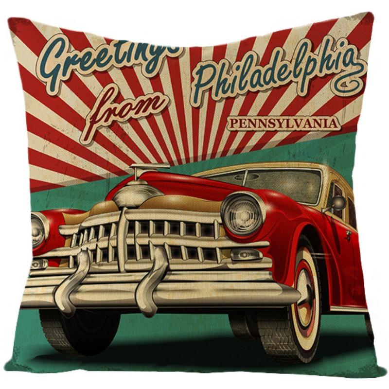 Kissenbezug im Retro-amerikanischen Stil Polyester Bedrucktes Kissen Heim Wohnzimmer Sofa Bedrucktes Kissen