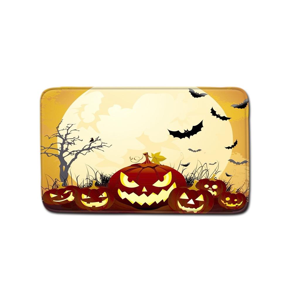 Halloween Shower Curtain Floor Mat Three-Piece Combination Set, Living Room Sand Absorbent Carpet, Bedroom Non-Slip Door Mat