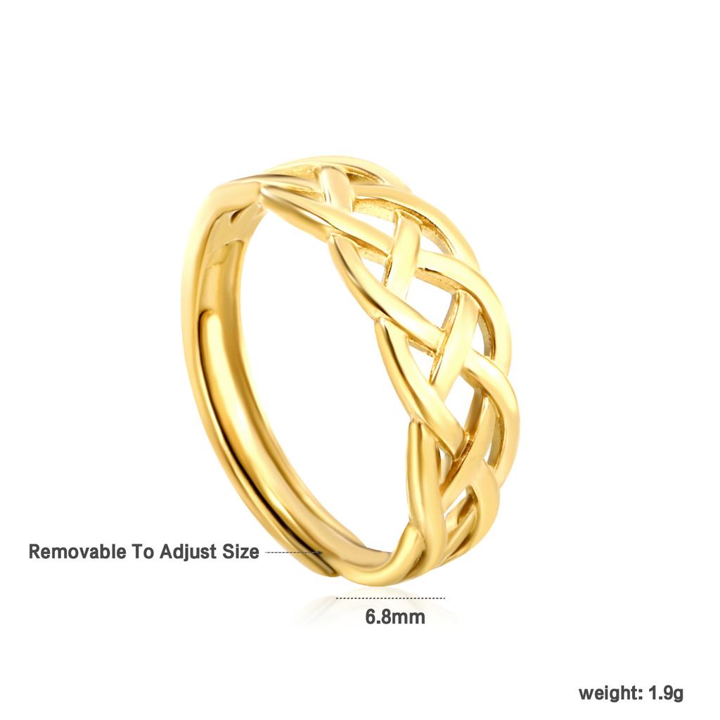 Fashion Hollow Geometric Adjustable Open Ring High-End Gold Tone Ring