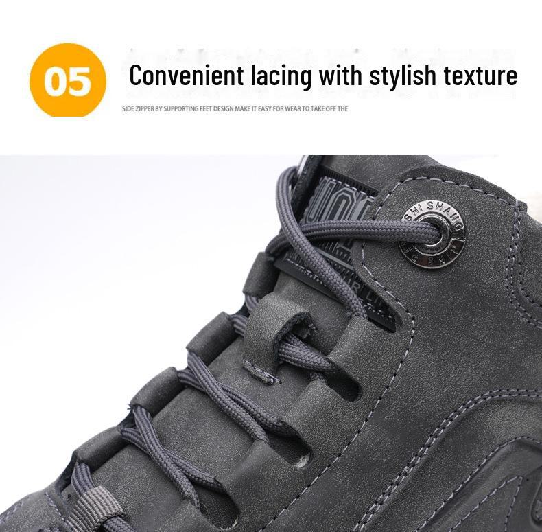 Men's High-Top Leather Snow Boots: Warm, Non-Slip, Wear-Resistant Martin Style for Fashionable Winter Wear.