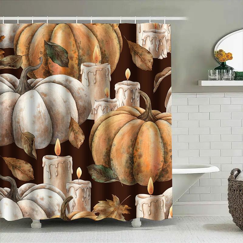 

Tuniu Painted Pumpkins Autumn Leaves Watercolor Shower Curtain Halloween Decor Rustic Home Decor W60H190(CM)-1 Pcs