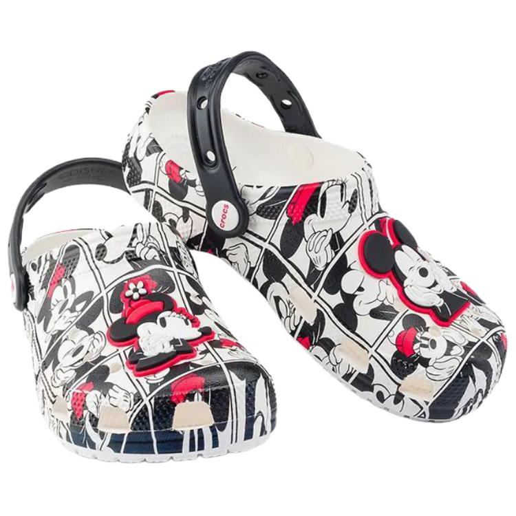 Disney x Crocs Classic Mickey & Minnie Mouse Versatile Comfortable Hole Shoes Women's Black & White