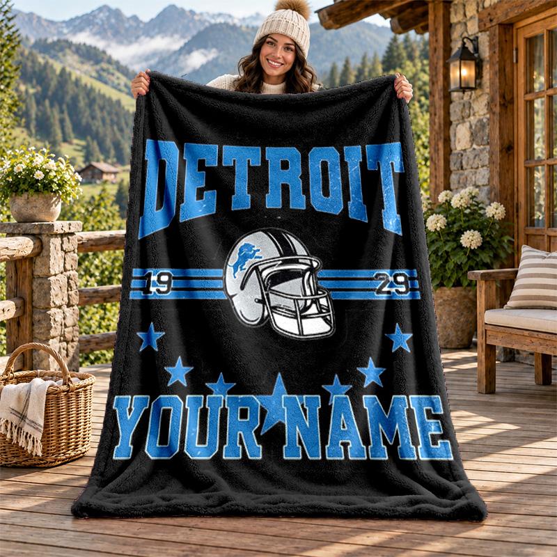 Detroit Lions Custom Name Flannel Blanket Personalized Soft Warm Plush Throw Blanket Customized Gift for Family Friends