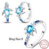Women's 925 Silver Sparkling Blue Turtle Jewelry Set Earrings Necklace Ring Fine Birthday Gifts