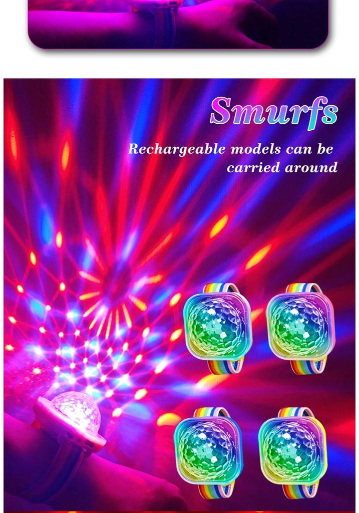 Smurfs USB Colorful LED Wrist Projector Lamp with 5V Charging and Car Suction Cup - Seven-Color Atmosphere Watch Light
