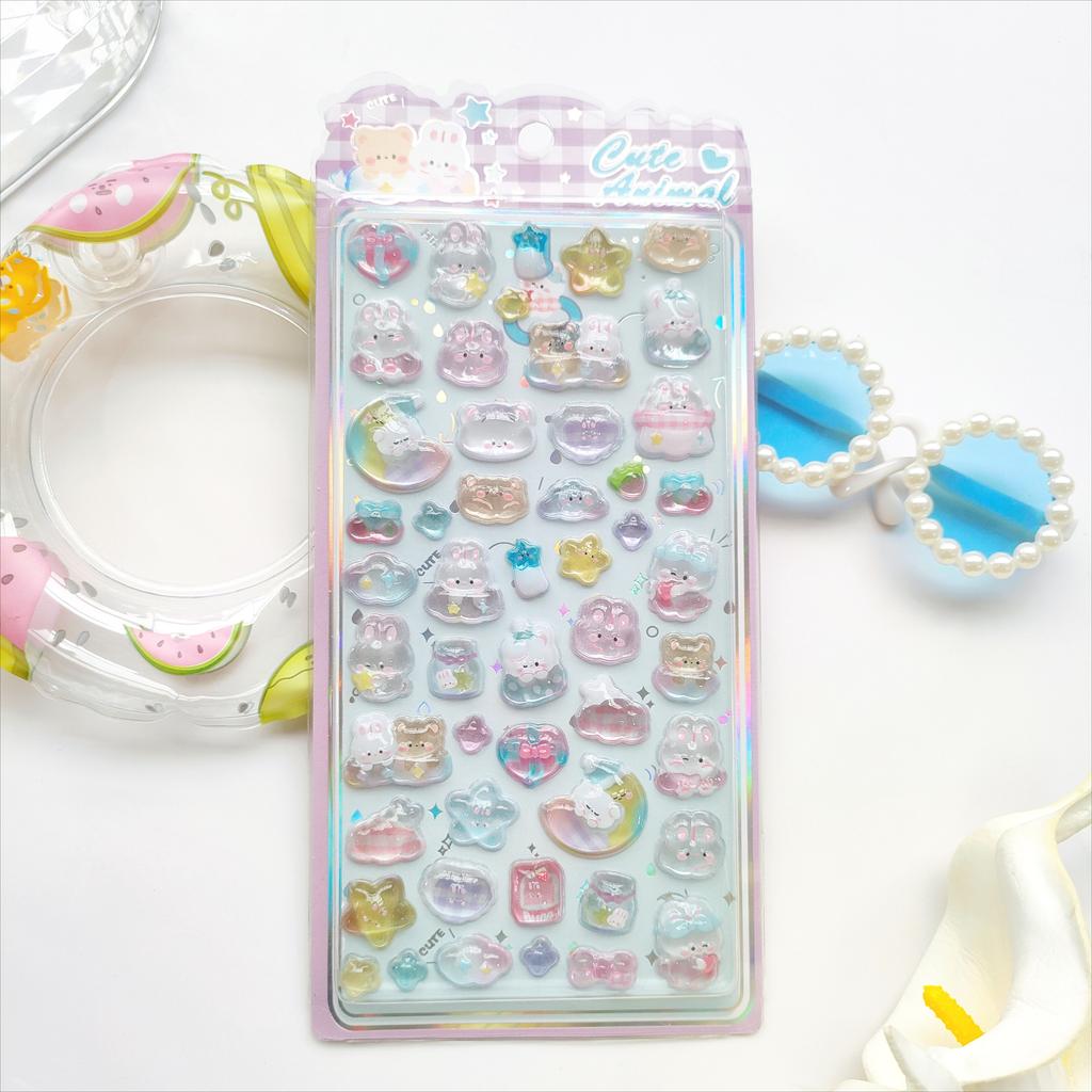 Fun Animal Tea Time Embossed Stickers - Rabbit Cat Afternoon Tea Sweet 3D Decor for Journal Diary DIY Kawaii Materials