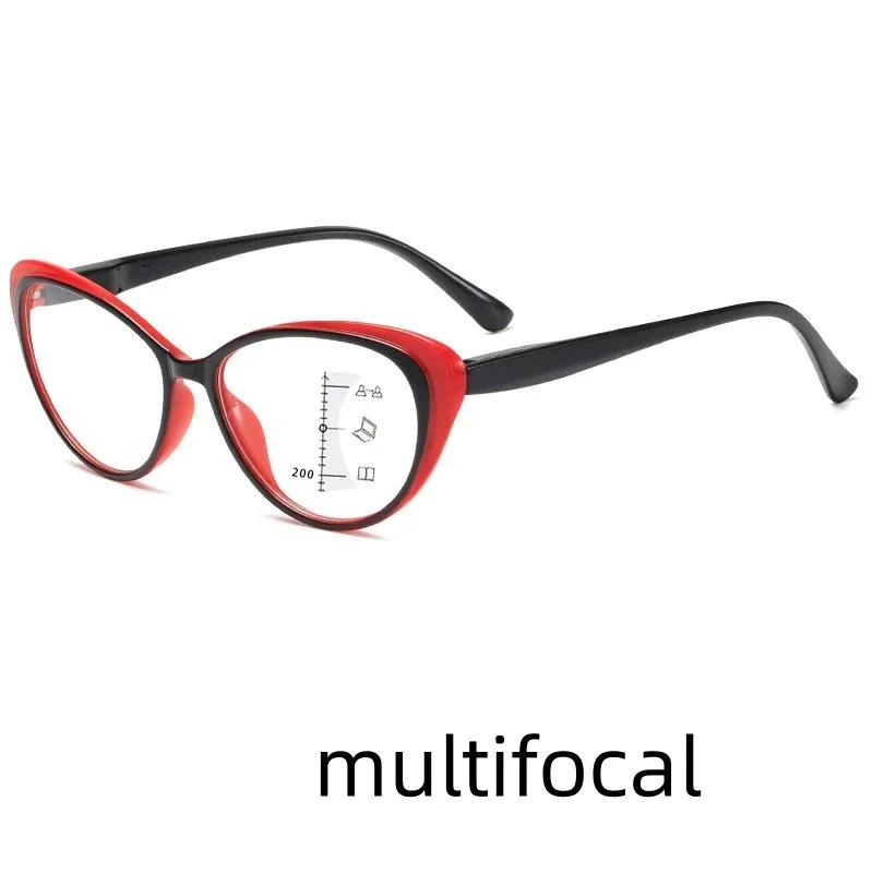 Thick Frame Multifocal Progressive Presbyopia Glasses Transparent Lenses Spring-Loaded Reading Glasses For The Elderly