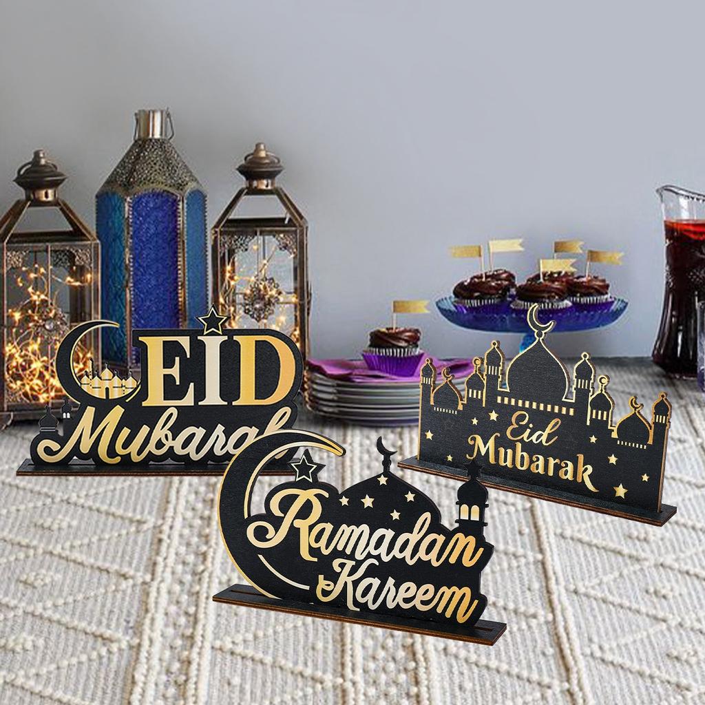 Eid Mubarak Holzornamente Ramadan Dekorationen für Zuhause Ramadan Kareem Islamischer Muslim Happy Eid Al Adha Party Dekoration 2024