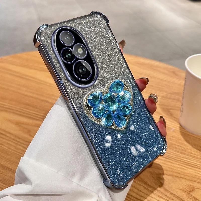 

Diamond Heart Bracket Shockproof Plating Case For Huawei Honor 200 Pro 100 90 80 70 60 Pro Lite Silicone Cover Honor 60 Pro синий