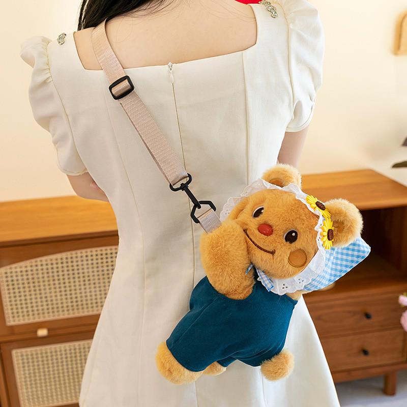 Bear Butter Denim Overalls Plush Backpack Cute Teddy Bear Going Out Shoulder Bag